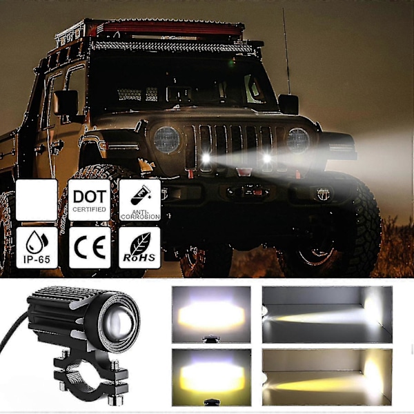 2 st Motorcykel LED Extraljus 12000lm Trefärgad Mini Strålkastare Dimljus 60w 6000k - I Lager