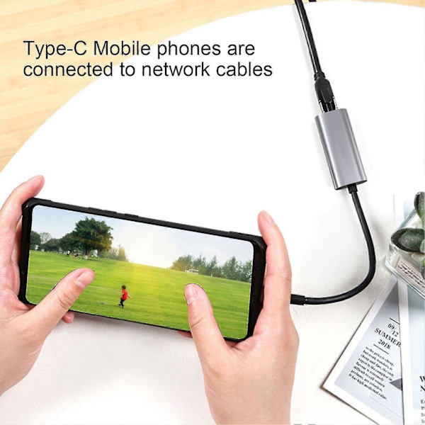 Type-C - RJ45 Ethernet -sovitin Gigabit-verkkokaapelisovitin, tukee 10/100/1000 Mbps
