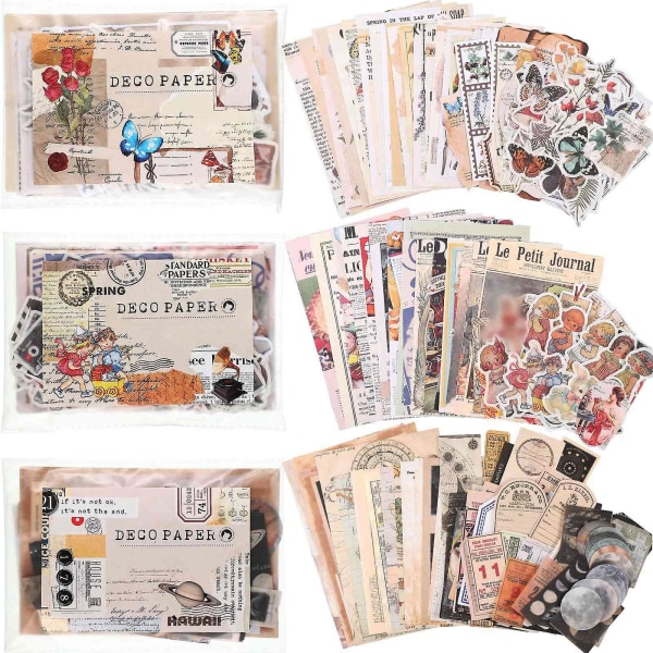 600 kpl Vintage tarrat päiväkirjapaperi Antiikki scrapbooking päiväkirjapaperi esteettinen romu
