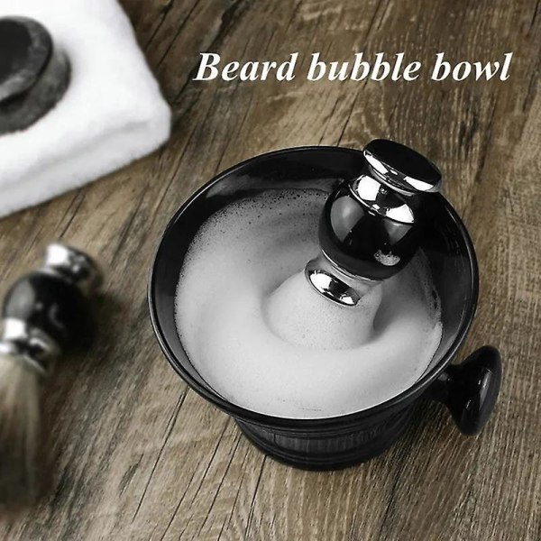 Svart barberbørsteskål for menn skjeggpleie Skumkrus skål med håndtak Verktøy for ansiktsrengjøring