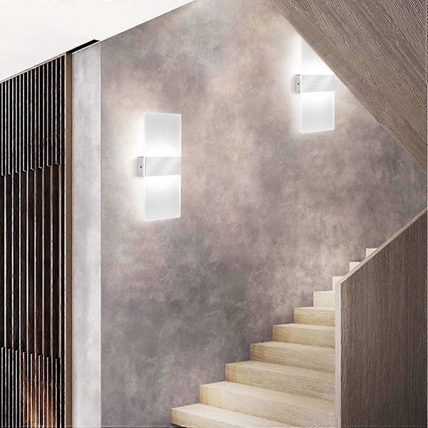 2 stk. LED Indendørs Væglampe, 12W 6000k Køligt Hvidt Akryl Væglampe, Moderne Design Dekor Væglampe Armatur Til Stue, Soveværelse, Gang, Badeværelse