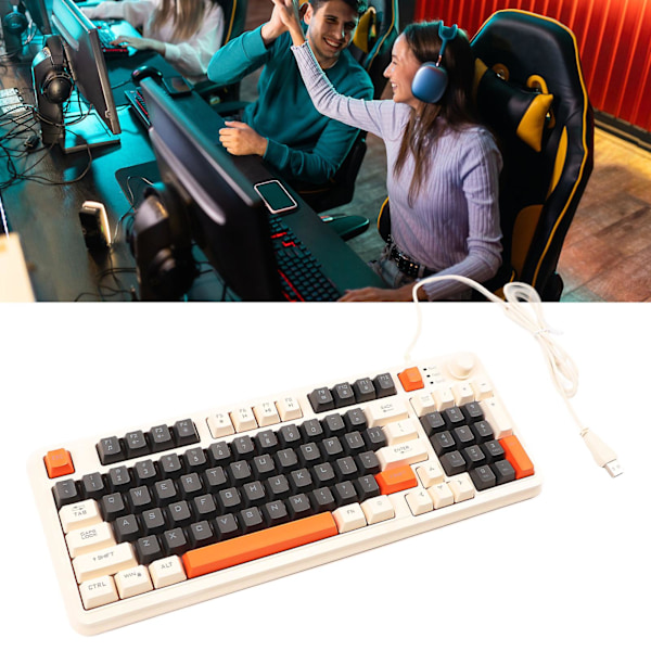 SBSGV Gaming Tangentbord USB 94 Tangenter LED Bakgrundsbelyst Ergonomisk Fällbara Fötter Multimedia Tangenter Trådbundet Tangentbord för Stationär Dator Laptop Bee Version