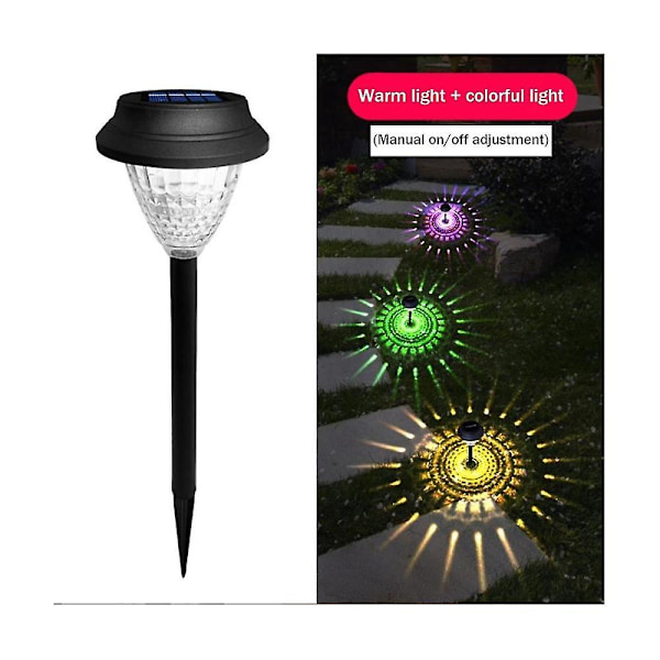 2 stk. Udendørs solcellelampe til sti, varmt lys, LED-solcellelampe, udendørs vandtæt, solcelledrevet have
