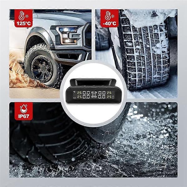 Trådlös Solcellsdriven TPMS Bil Däcktryckslarm Monitor System Display Temperaturvarning med 4 Externa
