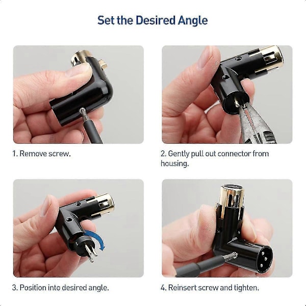 2 STK. Lydadapterstik Justerbar Han til Hun Retvinklet XLR-adapter 3-benet Sort (XLR 90 Graders Adapter)