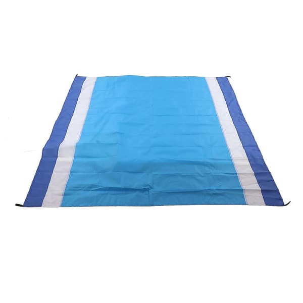 Bærbar Picnic Måtte Vandtæt Foldbar Mode Overdimensioneret Sandforebyggelse Strandmåtte til Rejser Camping Blå Hvide Striber og Medium Blå