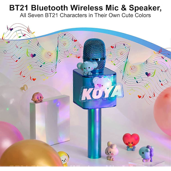 BTS Bluetooth Trådløs Mikrofon & Højttaler, Alle Syv BTS Karakterer i Deres Egne Søde Farver (MANG)