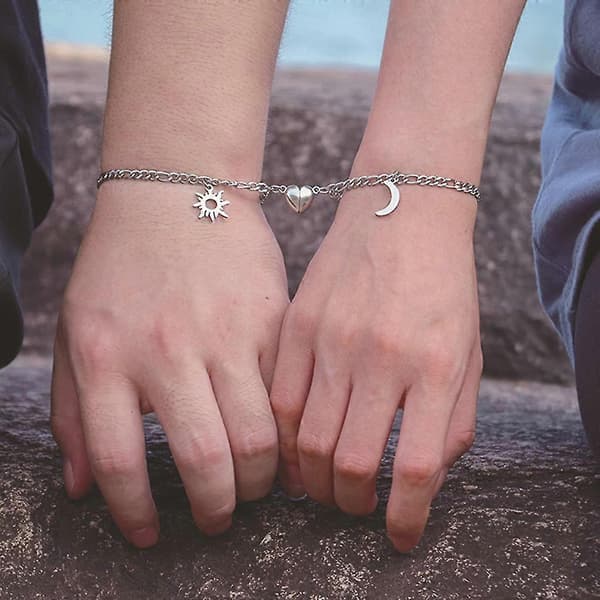 2 stk. Parforhold Matchende Armbånd Sol Måne Magnet Charm Kæde Til Pige