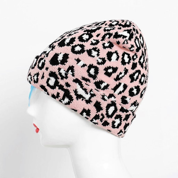 Fashion Leopardmönstrad Stickad Mössa Ullmössa För Utomhusaktiviteter
