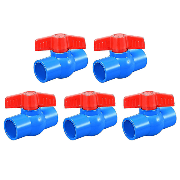 Kugleventil, 32 mm indre diameter PVC-stikdåseafslutning Lukkeventil til akvariesæt, sump pumpe, pool, havevandingsanlæg Blå Rød 5 stk