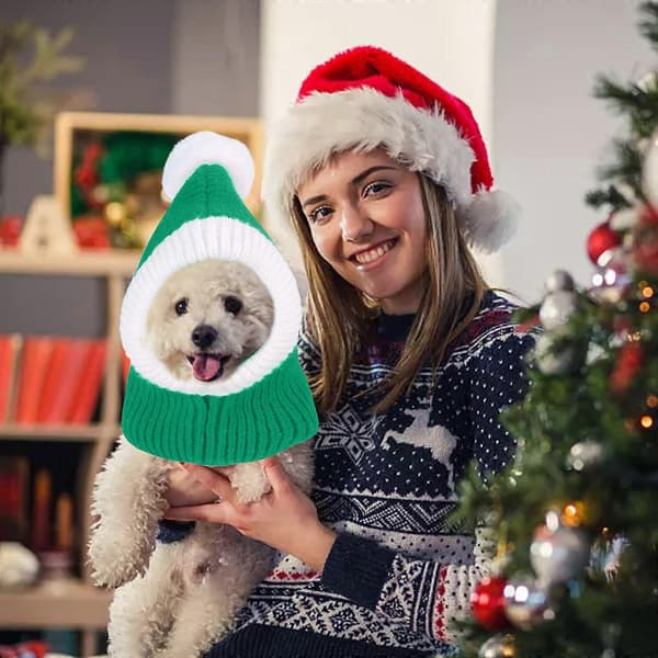 Hatt til kjæledyr, julehatt for hund, varme katte- og bamsehodeplagg, morsomme hodeplagg, tilbehør I