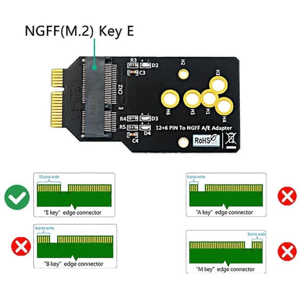 AX200/201/210 WIFI6 -moduuli 12+6-nastainen sovitinlevy, tukee 2230 M.2 Key A/E -moduulia, korvaa BCM94360CS2 -kortin