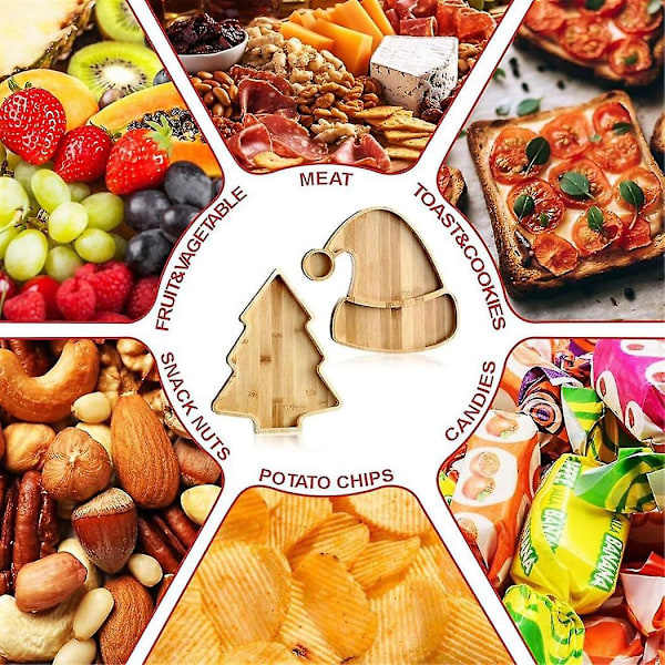 3 stk. Jule Serveringsbrett i Tre, Tallerken i Tre, Serveringsfat for Jul, DIY Unik Mat, Kake, Snacks, Frukt