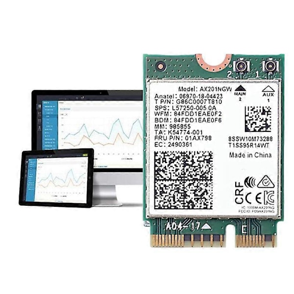 AX201NGW WiFi-kortti kahdella antennilla 2,4 GHz + 5 GHz WiFi 6 3000 Mbps M.2 CNVio2 Bluetooth 5.1 WiFi Ada