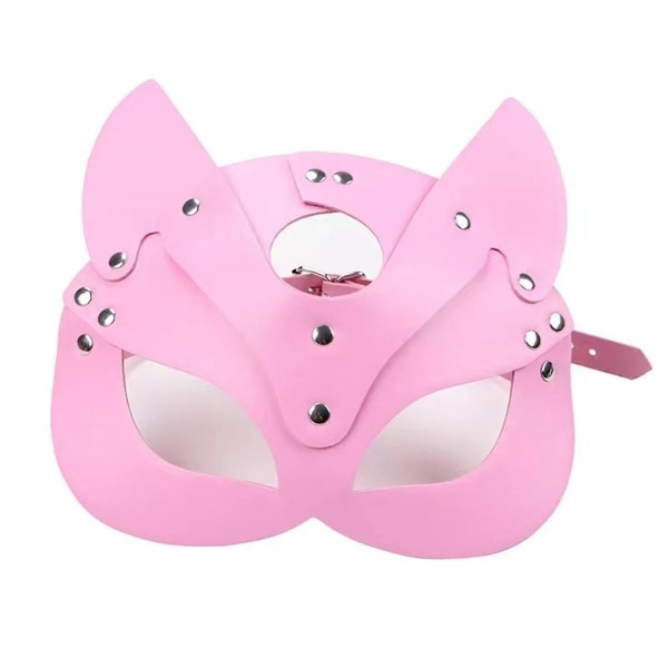 Kattmask för kvinnor, halvmask, läder, kattöron, cosplay-kostymtillbehör, rosa