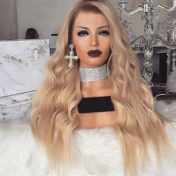 Lång Blond Syntetisk Peruk Dam Vågigt Hår Modefest Peruk