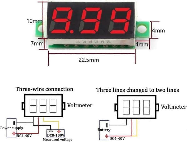 6 stk. Mini Digital Voltmeter DC 0-100V 0,28 Tommer Tre Linjer Mini Digital Voltmeter Spenningstester Meter 3 Farger