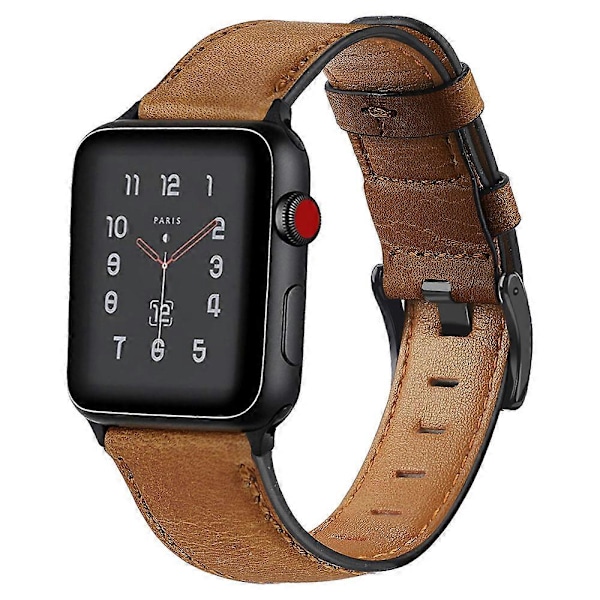 Rem Kompatibel med Apple Watch Retro Læderrem - Gulbrun + Sort Spænde 38/40mm