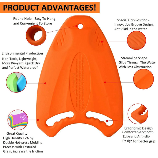 2x Grønn/oransje Svømmebrett Eva Ryggflyte Kickboard Sikker Treningshjelp Plate Surf Vann For Voksen Ch