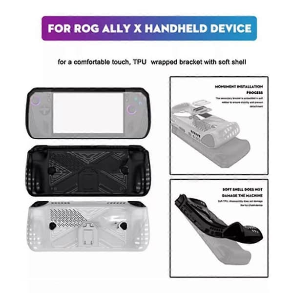 Beskyttelsesetui til ROG Ally X spillekonsol, TPU blødt etui med stativ White