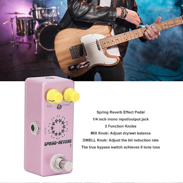 Spring Reverb Effektpedal 1/4 Tum Mono Jack Mix Dwell Ratt Lågt Brus Aluminiumlegering Gitarr Effektpedal