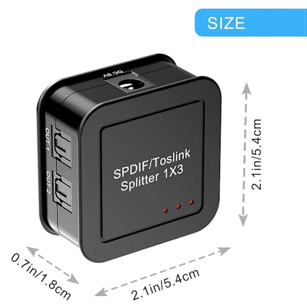 Digital Optisk Lyd 1X3 Splitter, Digital SPDIF TOSLINK Optisk Fiber Lyd Splitter, 1 inn 3 ut, f