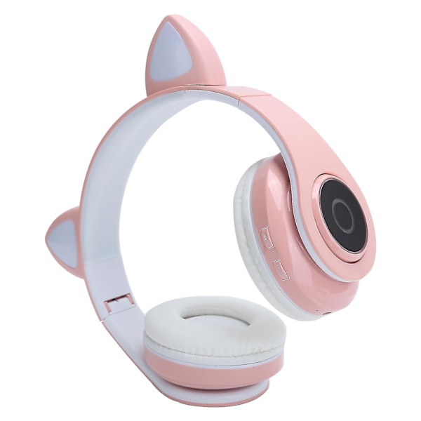 Bluetooth 5.0 Stereo Musikk Hodetelefoner Katteøre Lysende Søte Headset for Unge Mennesker Rosa Sirkelmønster