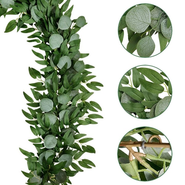 Konstgjord Eucalyptus och Pilrankor, Konstgjord Girlang, Murgröna för Bröllopsbakgrund, Båge, Väggdekor, Bord