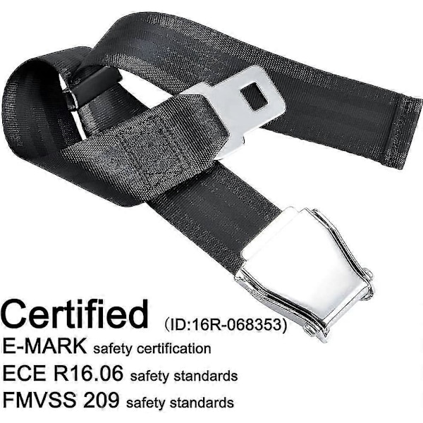 Bælteforlænger til fly, E4-certificeret, justerbar fra 15,2 cm til 81,3 cm
