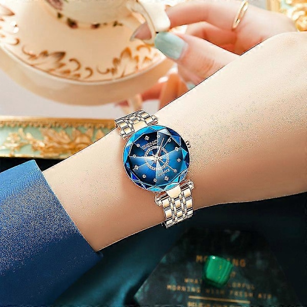 Ocean heart mærke stjerneklar himmel diamant overflade lys multi-overflade glas solid stålrem dame vandtæt ur