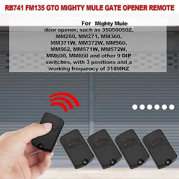 RB741 Fjernkontroll for Portåpner for GTO Mighty FM135 Sender, Enkel Knapp Portklikker Garasjeport Sender