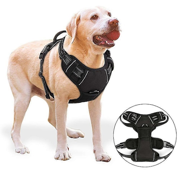 Hundesele, anti-træk kæledyrsele med 1 snorclips, justerbar blød polstret hundevest - sort - m