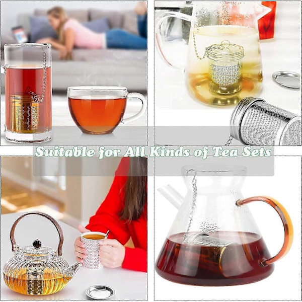 WJTG Te-infuser til løs te, pakke med 2, rustfrit stål med kædekrog, tefilter, fintmasket, genanvendelig krydderisigte til madlavning, cylindrisk I