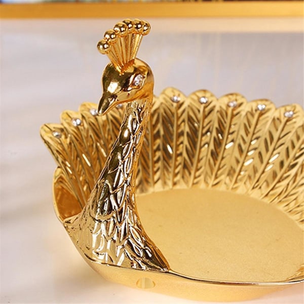 Gold Peacocks Frukttallerken Metallskuff Fat Delikat Oppbevaringsfat For Godteri Trinket Smykker Snack Tr