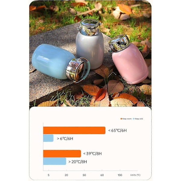 Liten Vannflaske 260ml med Håndtak, Dobbel Vegg Vakuum Termosflaske, Holder Drikker Kalde i 12 Timer/Varme i 8 Timer, BPA-fri (Svart)