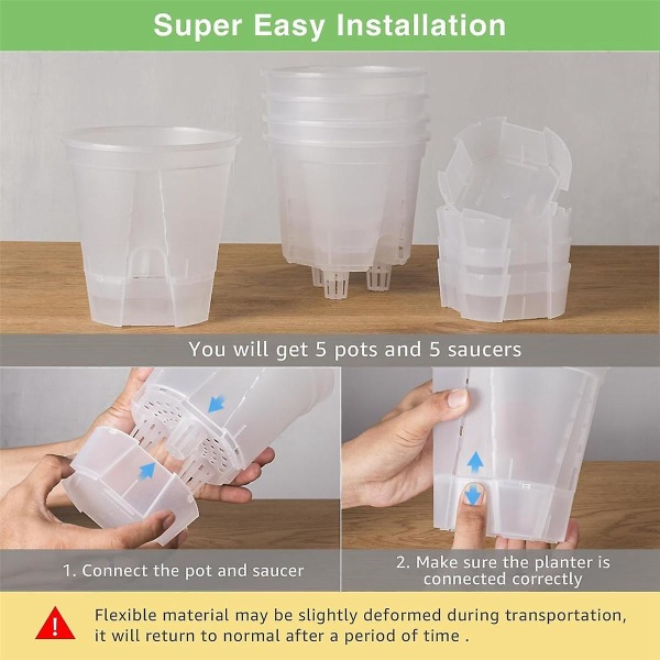 6 Tommer Transparente Plastik Havepotter Selvvandede Plantepotter, 5 Pak Plastik Plantestue Potter