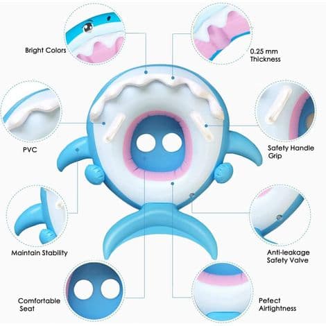 Baby PVC Pool Float Småbørnsflyder med oppustelig kaleche Haj Spædbarns Pool Float til børn 6-36 måneder