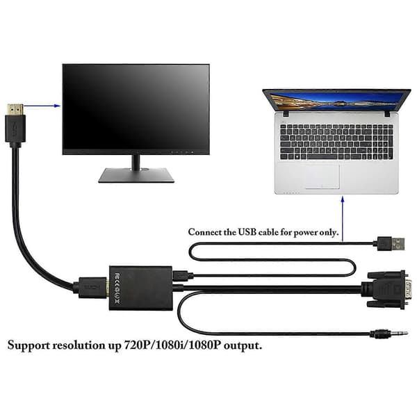 VGA til HDMI-kompatibel han til hun konverterkabel 3,5 mm lyd