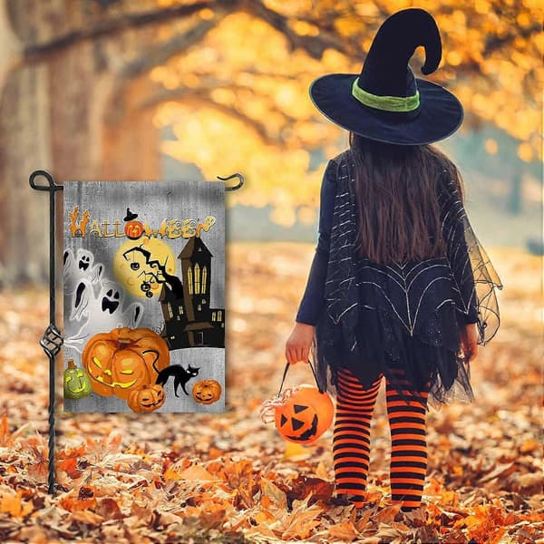 Halloween Haveflag Vertikal Dobbeltsidet Burlap Græskar Haveflag
