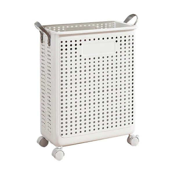 Hopfällbar tvättkorg för hushållet, badrumstvättkorg med remskiva, 37,7x22x50cm