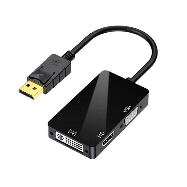 DP till VGA DVI 3-i-1 Adapterkabel DP En-till-Tre Videokonverter Stödjer 1080P, Lämplig för Pro