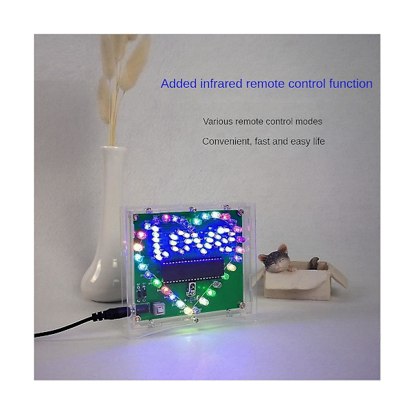 DIY Elektronisk Kit Farverige LED Blinkende Hjerte DIY Fjernbetjening Loddeprojekt Kit Gave W