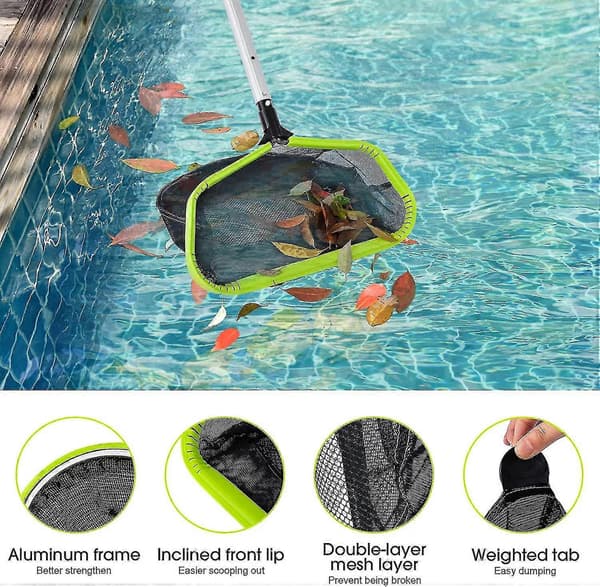 Stor rengöringsnet för pool, poolskimmer med dubbla djupa påsar, för damm, spa, pool