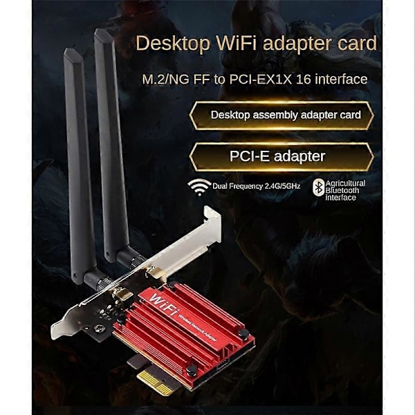 M.2 till PCIE Wifi Trådlös Adapterkonverterare NGFF M.2 WiFi Bluetooth-kort med 2X Antenn för AX210