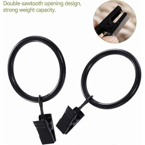 Rustfrie gardinringe med klemmer metal gardinclips krog 10 stk (sort)