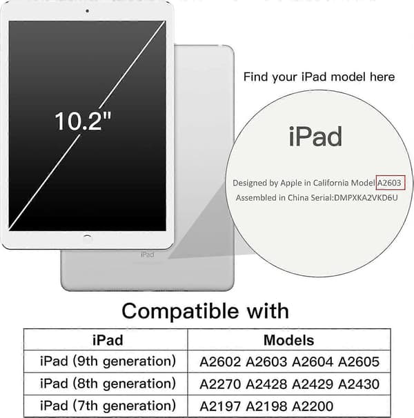 Etui til iPad 10.2-tommer (2021/2020/2019 Modell, 9./8./7. Generasjon), Auto Våkne/Sov Deksel (Lilla)