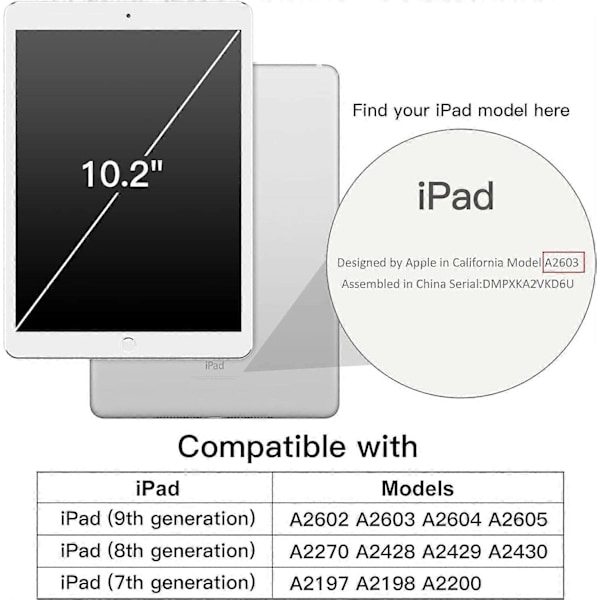 Fodral för iPad 10,2-tum (2021/2020/2019 Modell, 9/8/7 Generation), Auto Wake/Sleep Omslag (Lila)