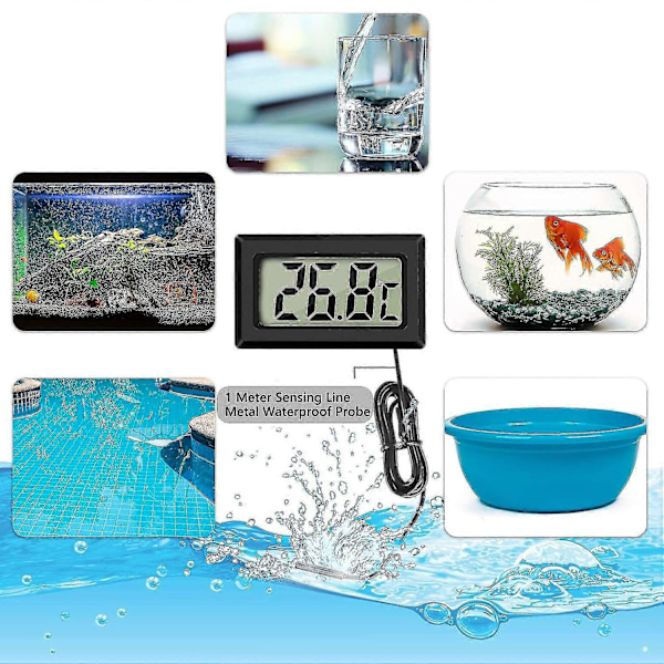 Mini Digital LCD Termometer Temperatur med Temperaturprobe Sensor Tester til Køleskabe Frysere Akvarium (2x Sort 2x Hvid)