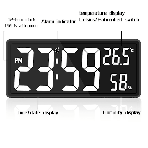 Led Digital Væg Ur, Cifre Display, Indendørs Temperatur & Fugtighed, Til Bondehus, Hjem, Klasseværelse, Af