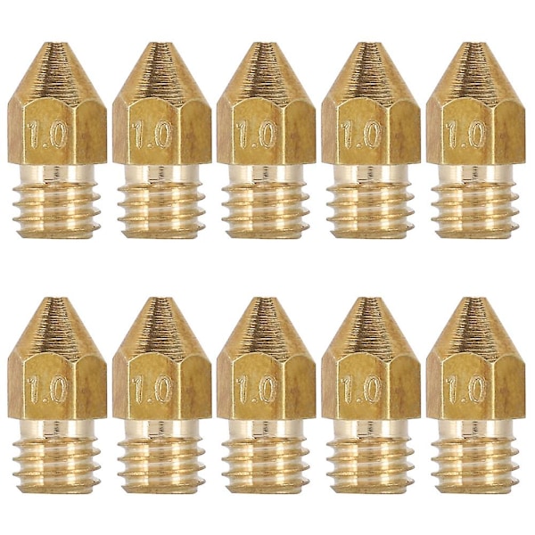 10 stk. 1 mm messing ekstruderdyse til Mk8 3D-printer - 1,75 mm